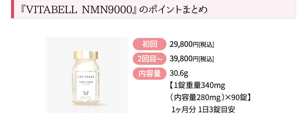 『VITABELL NMN9000』のポイントまとめ